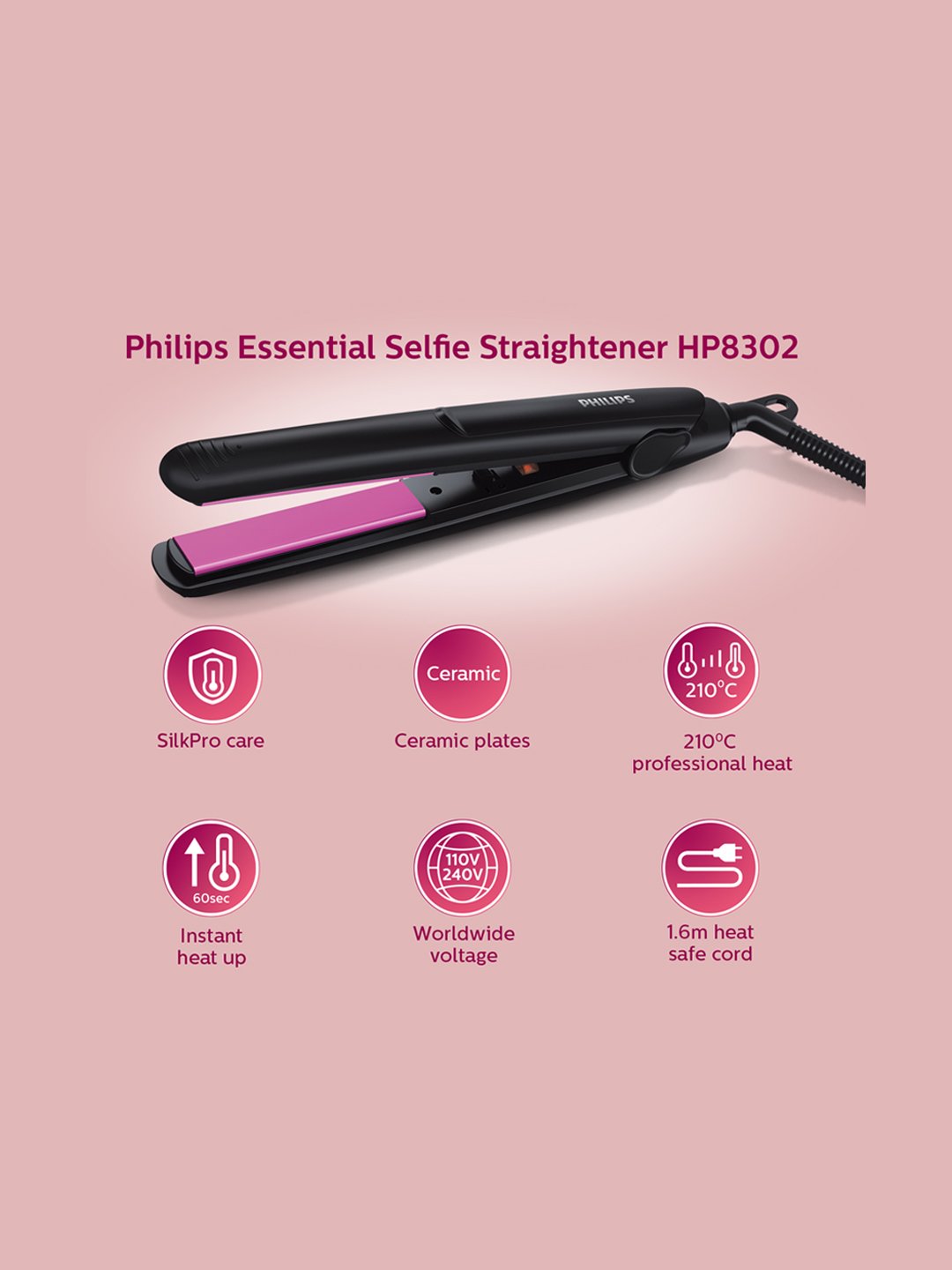 Philips Advanced KeraShine Hair Straightener with Silk Protect Technology,  Ceramic Infused, Key-lock Function, Auto shut-off, 1.6m Cord (BHS 393) |  Vijay Sales